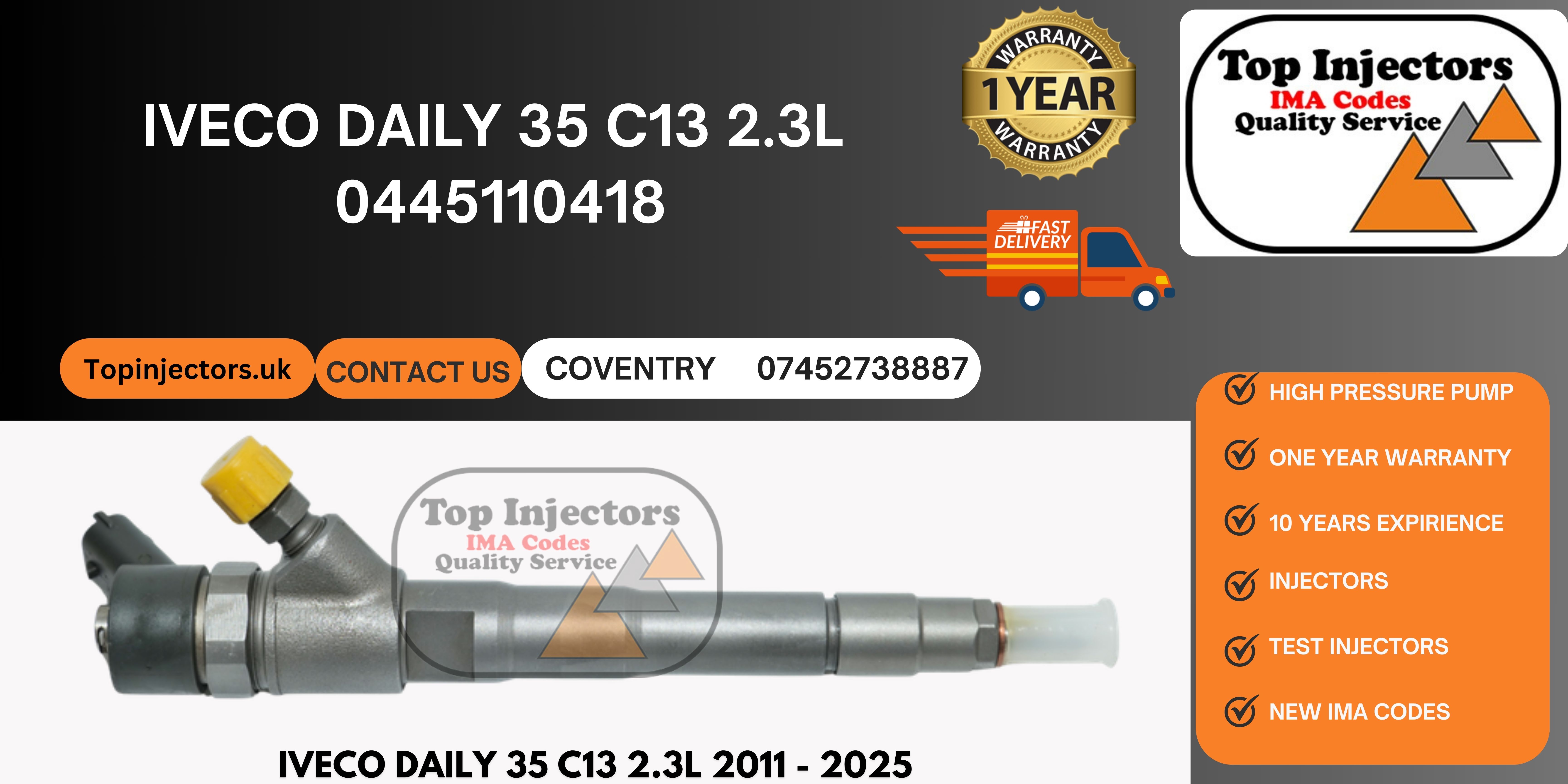 Bosch Injector 0445110418 Fiat Ducato Iveco Daily Boxer Jumper 2.3 Reconditioned