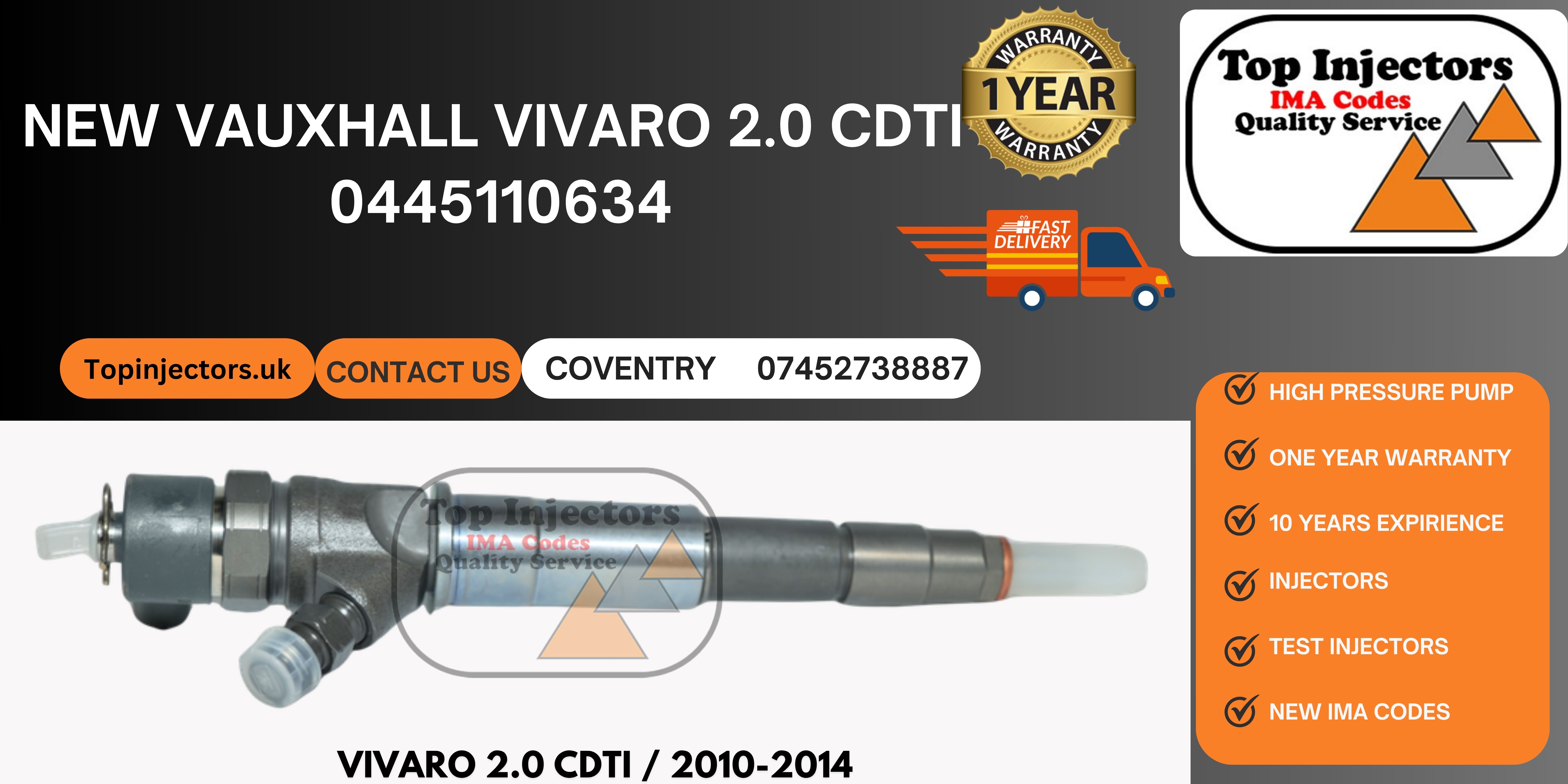 New Bosch Injector 0445110338 0445110634 Vauxhall Vivaro Renault Trafic 2.0