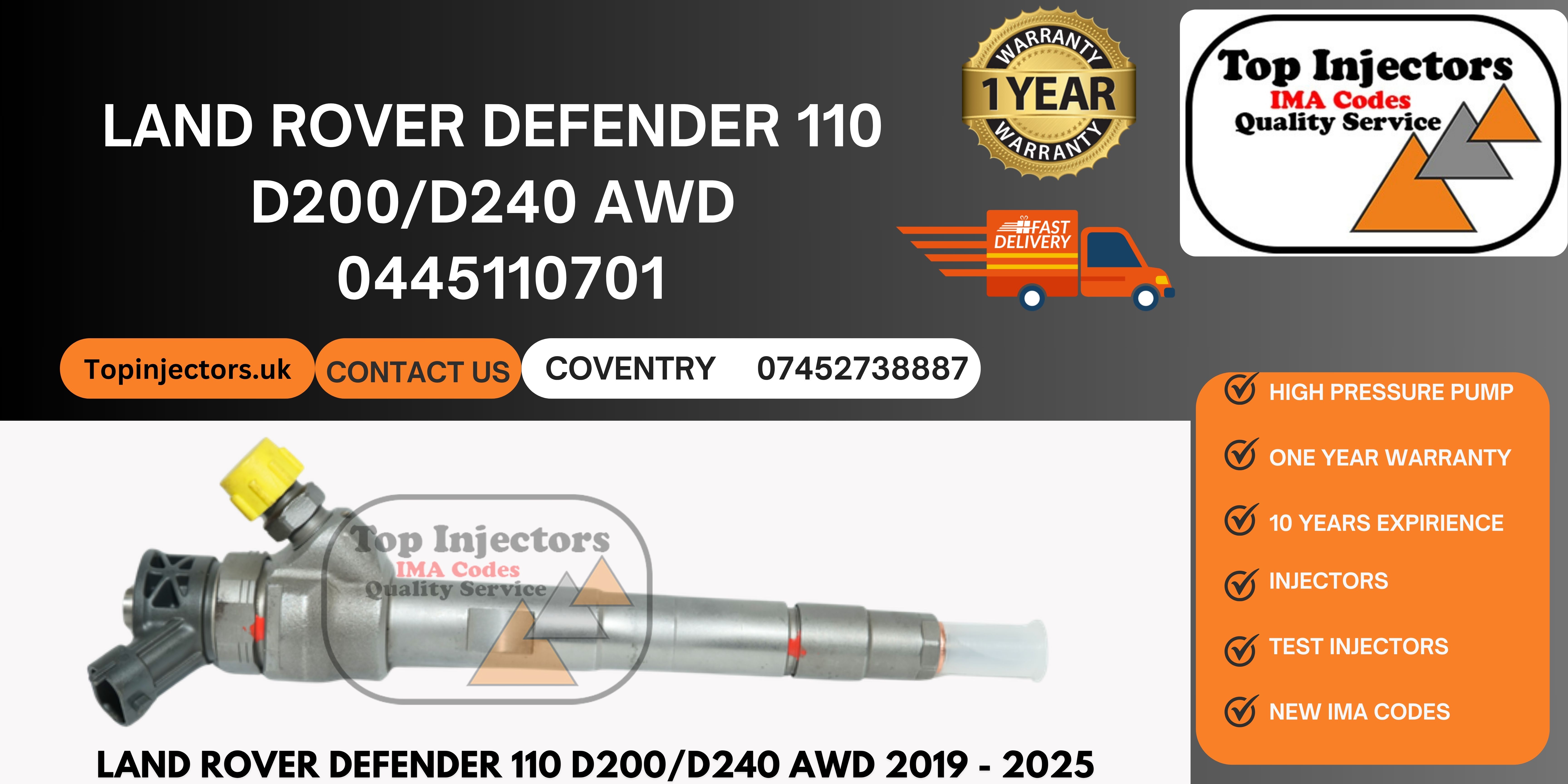 Bosch Injector 0445110701 Land Rover Jaguar XE XF Discovery 2.0d Reconditioned