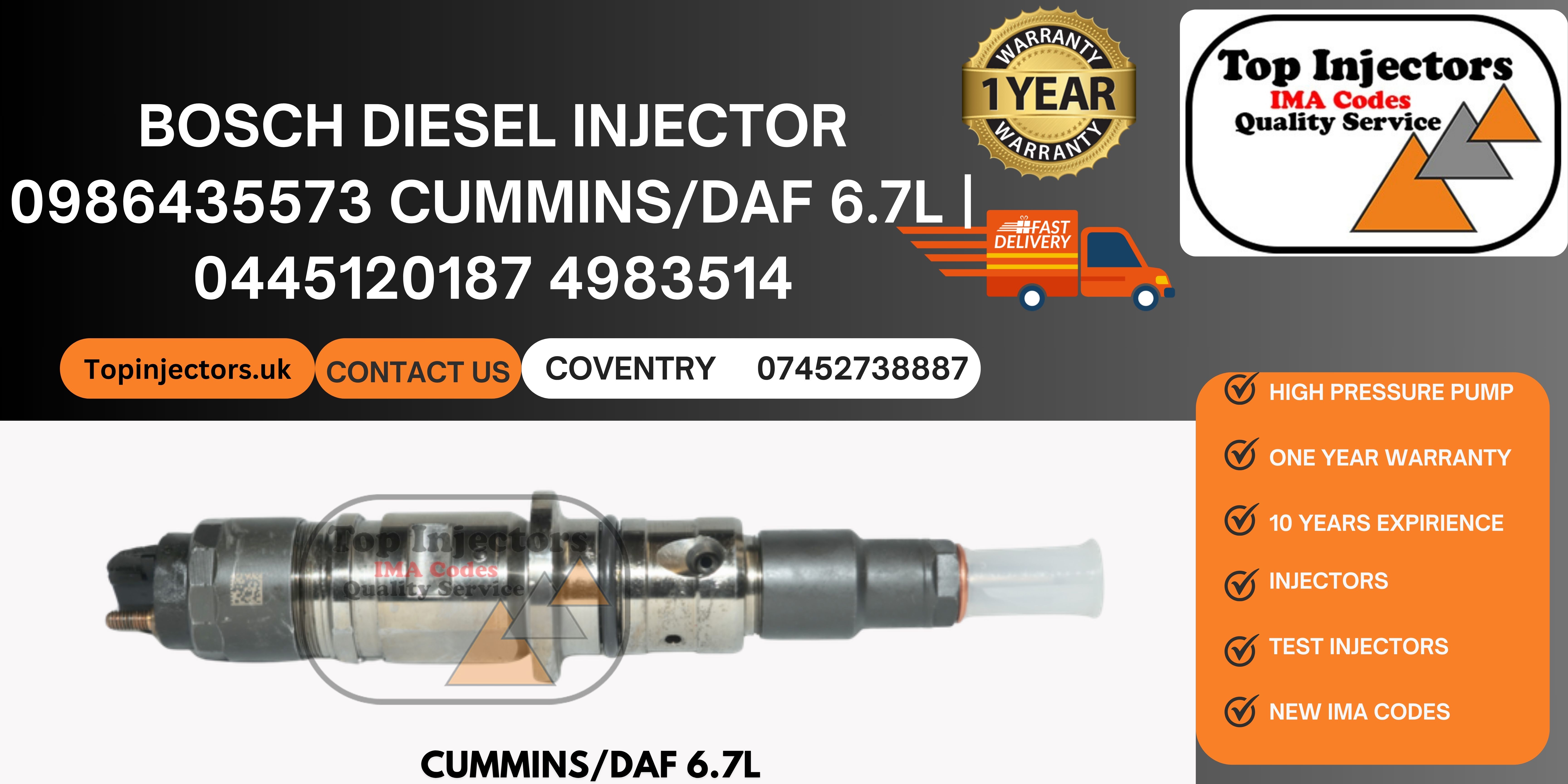 Bosch Injector 0445120187 4983514 5256034 Reconditioned