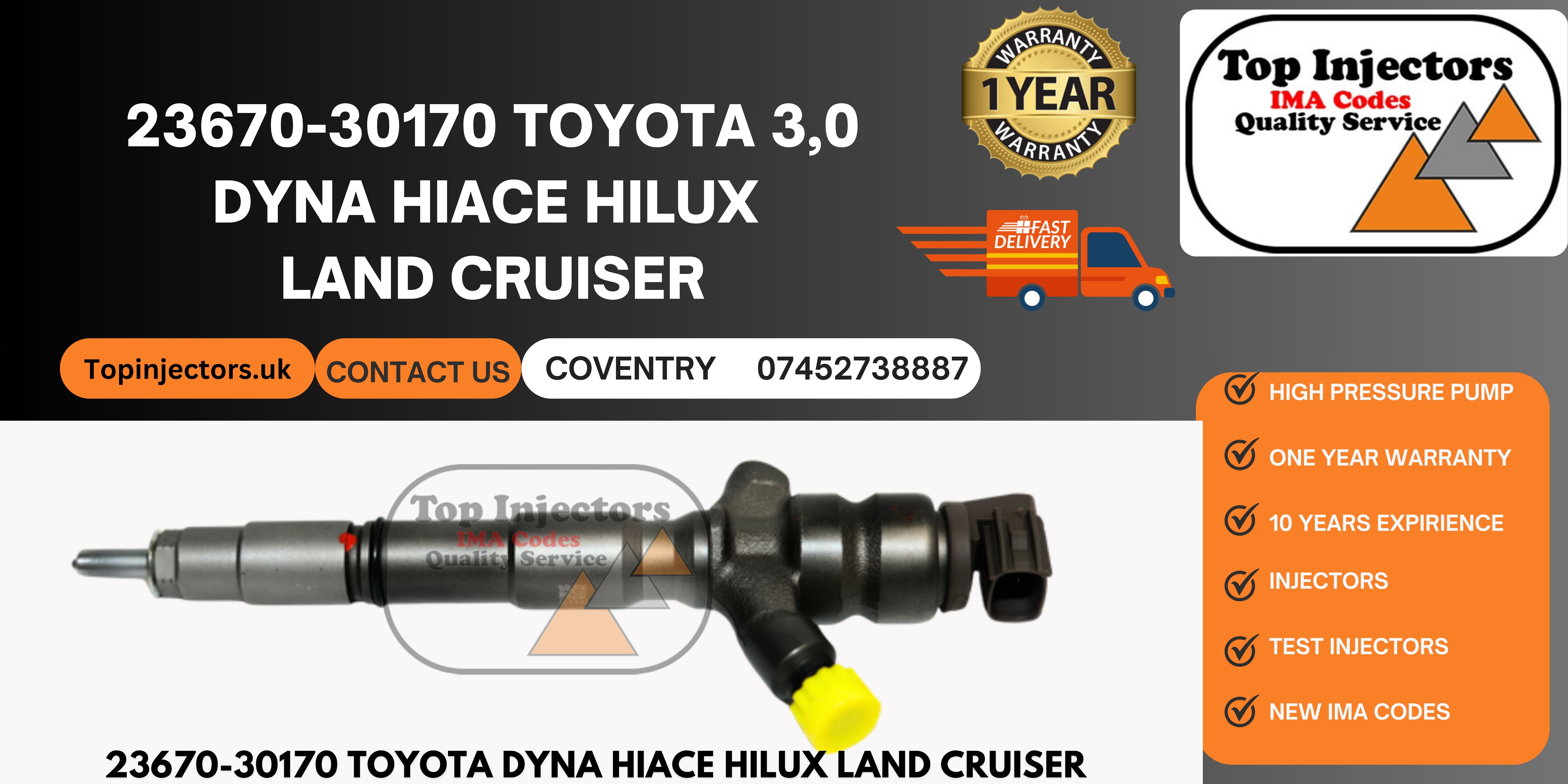 Denso Injector 23670-30170 Toyota Hilux Land Cruiser 3.0 D-4D Reconditioned