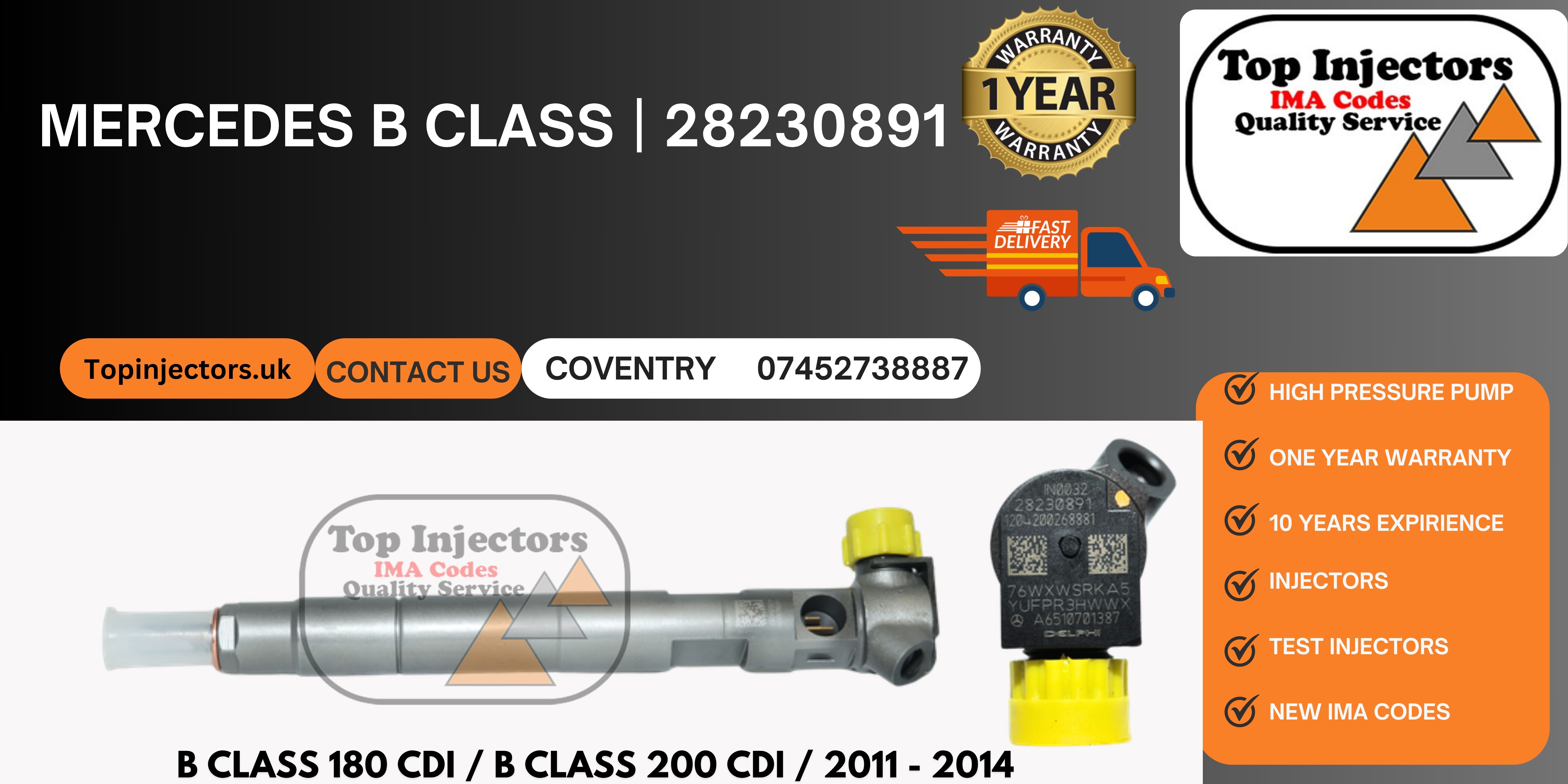 Delphi Injector 28230891 Mercedes A B Class CLA 180 200 CDI Reconditioned