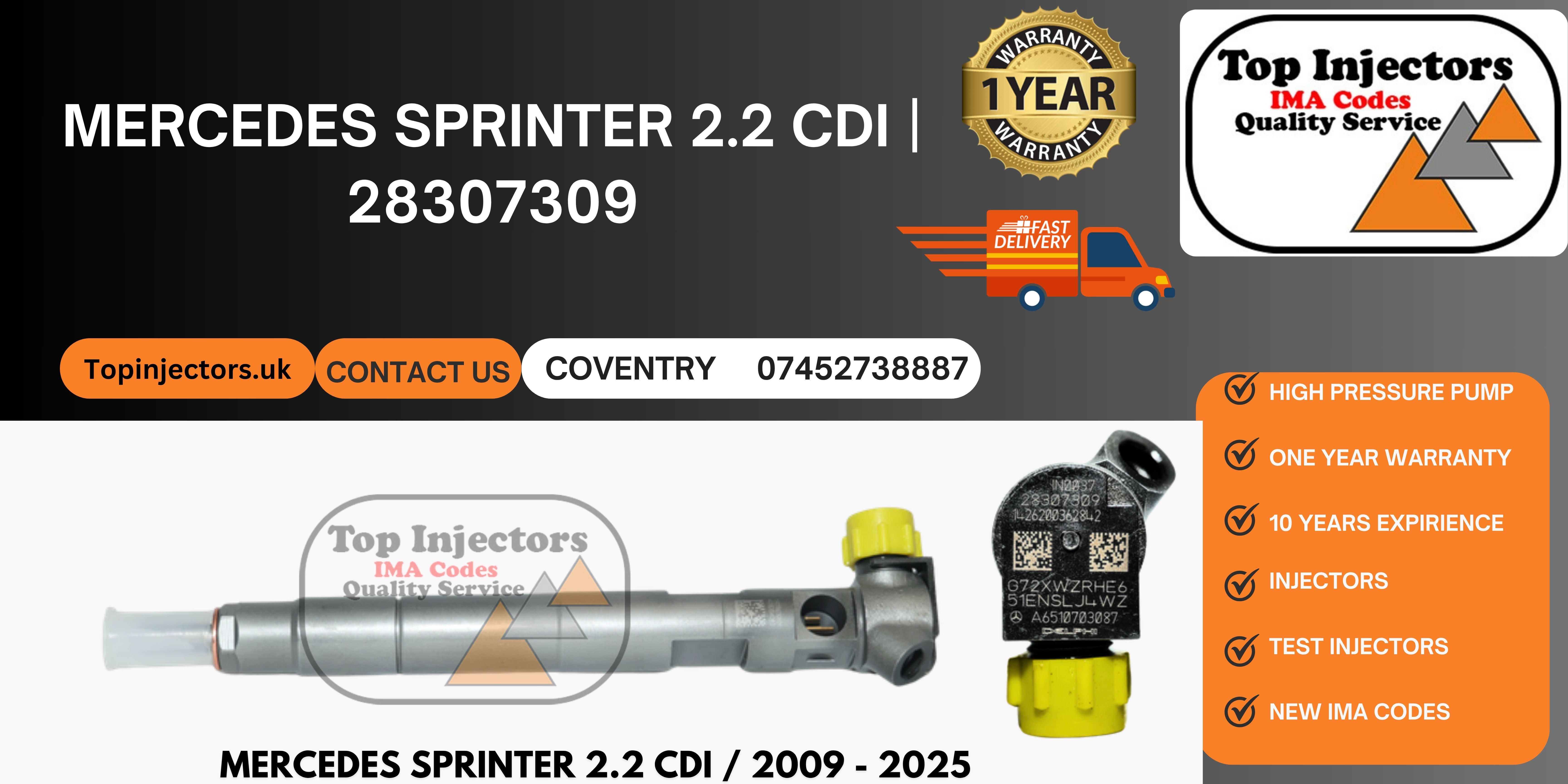 Delphi Injector 28307309 Mercedes Sprinter 2.2 CDI Reconditioned