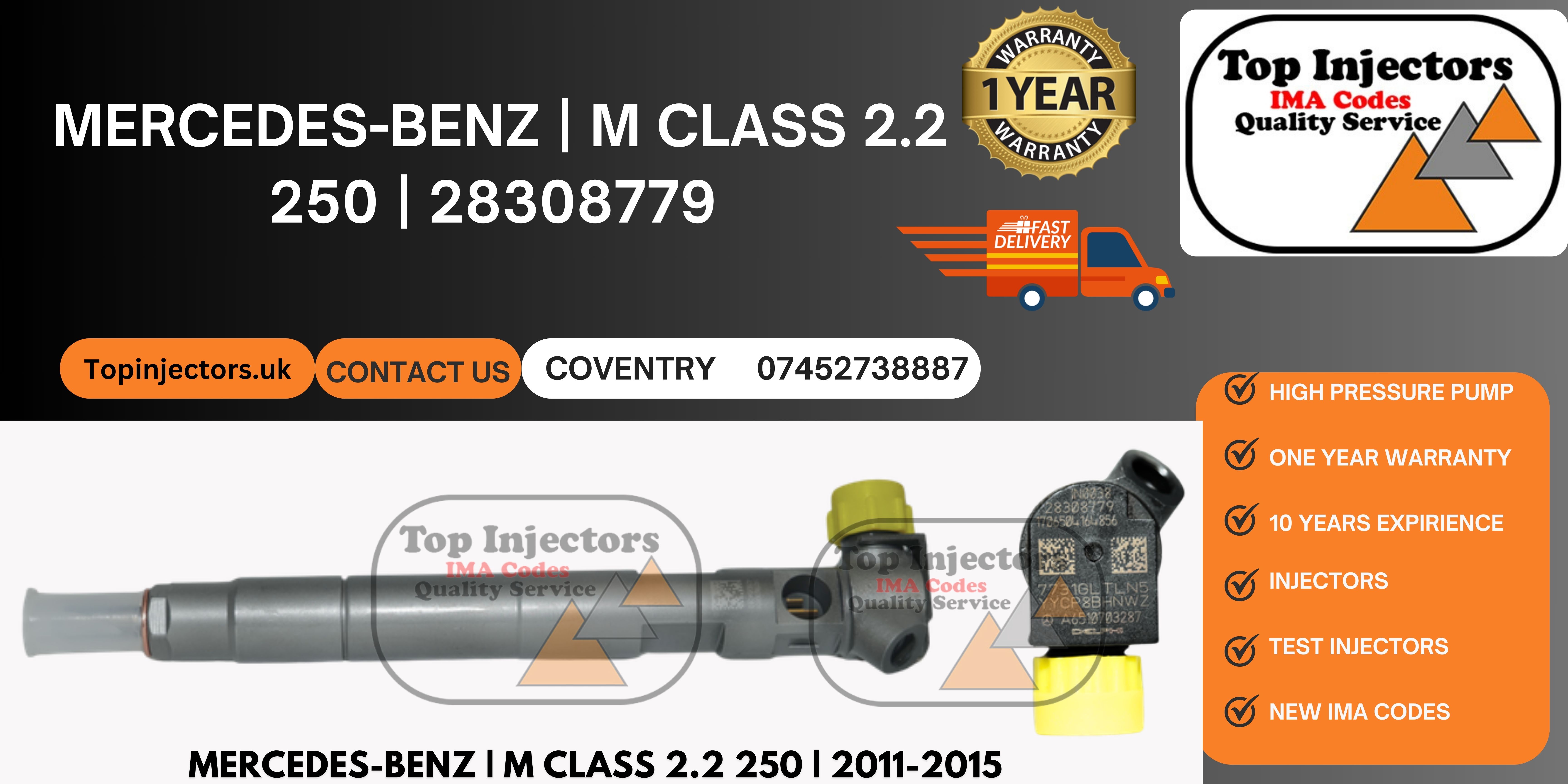 Delphi Injector 28308779 Mercedes C E CLS GLK ML SLK 2.2 CDI Reconditioned