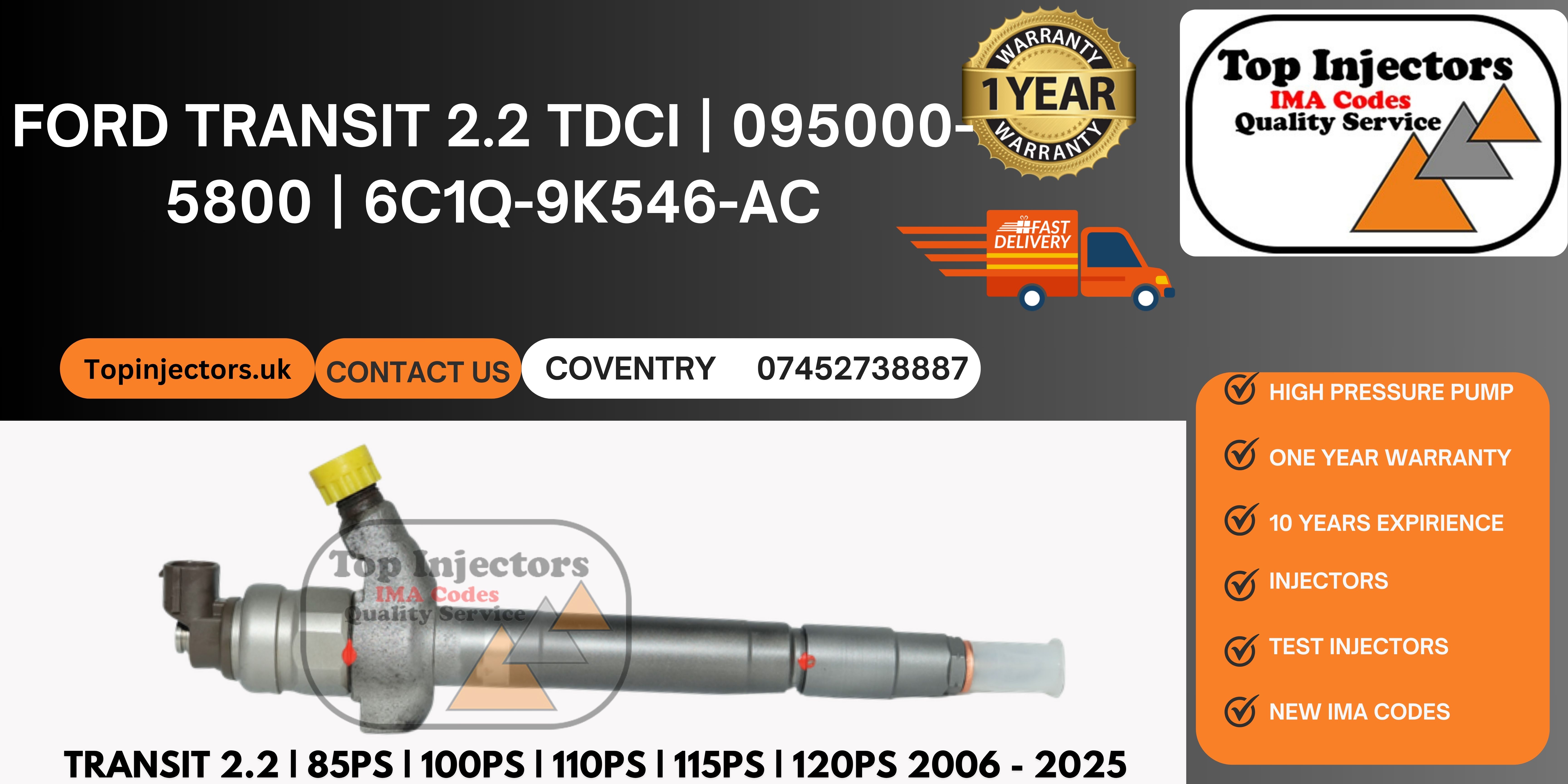 Denso Injector 6C1Q-9K546-AC Ford Transit 2.2 TDCi Peugeot Boxer Reconditioned