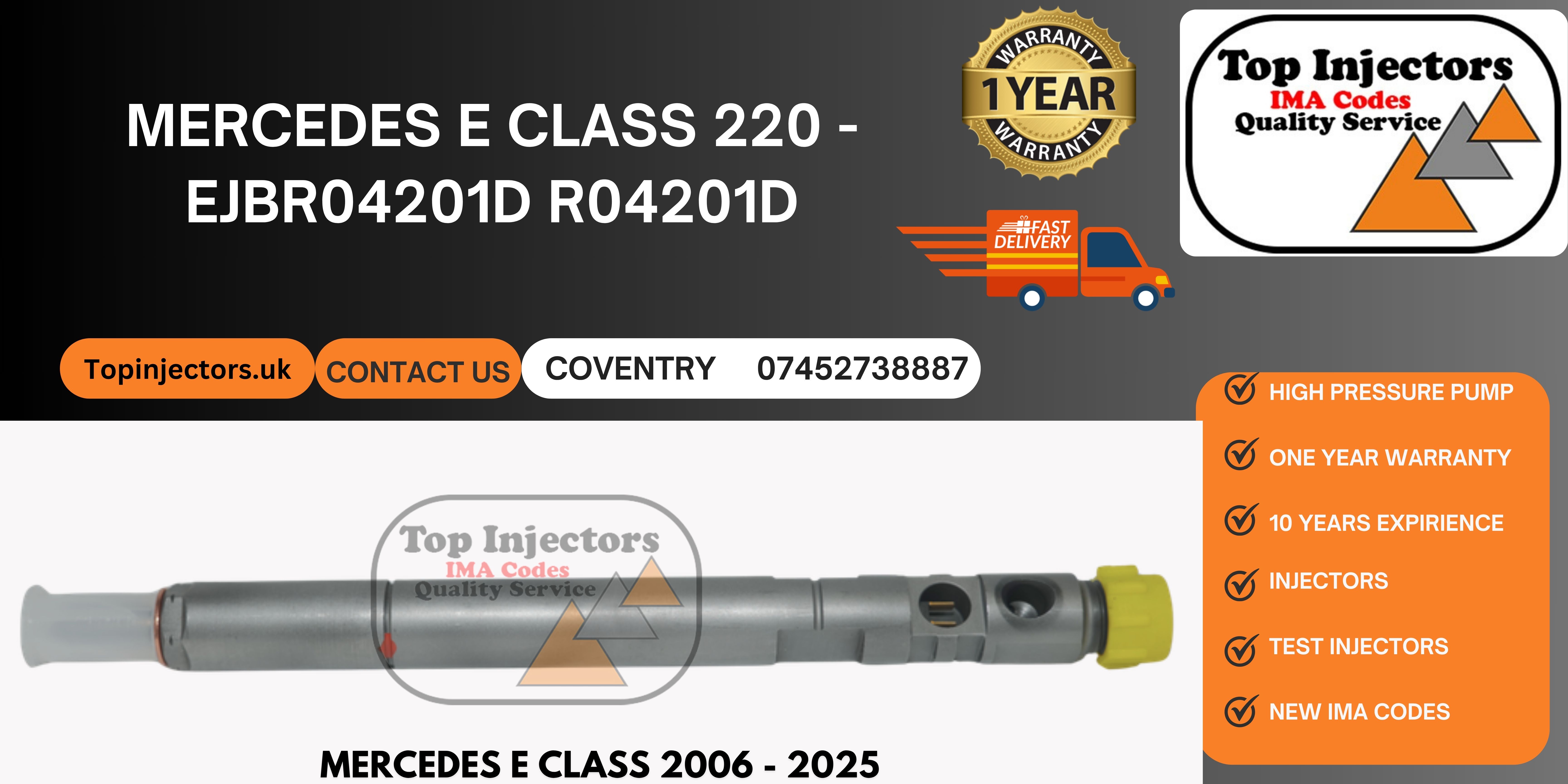 Delphi Injector EJBR04201D Mercedes C E Class 200 220 CDI Reconditioned