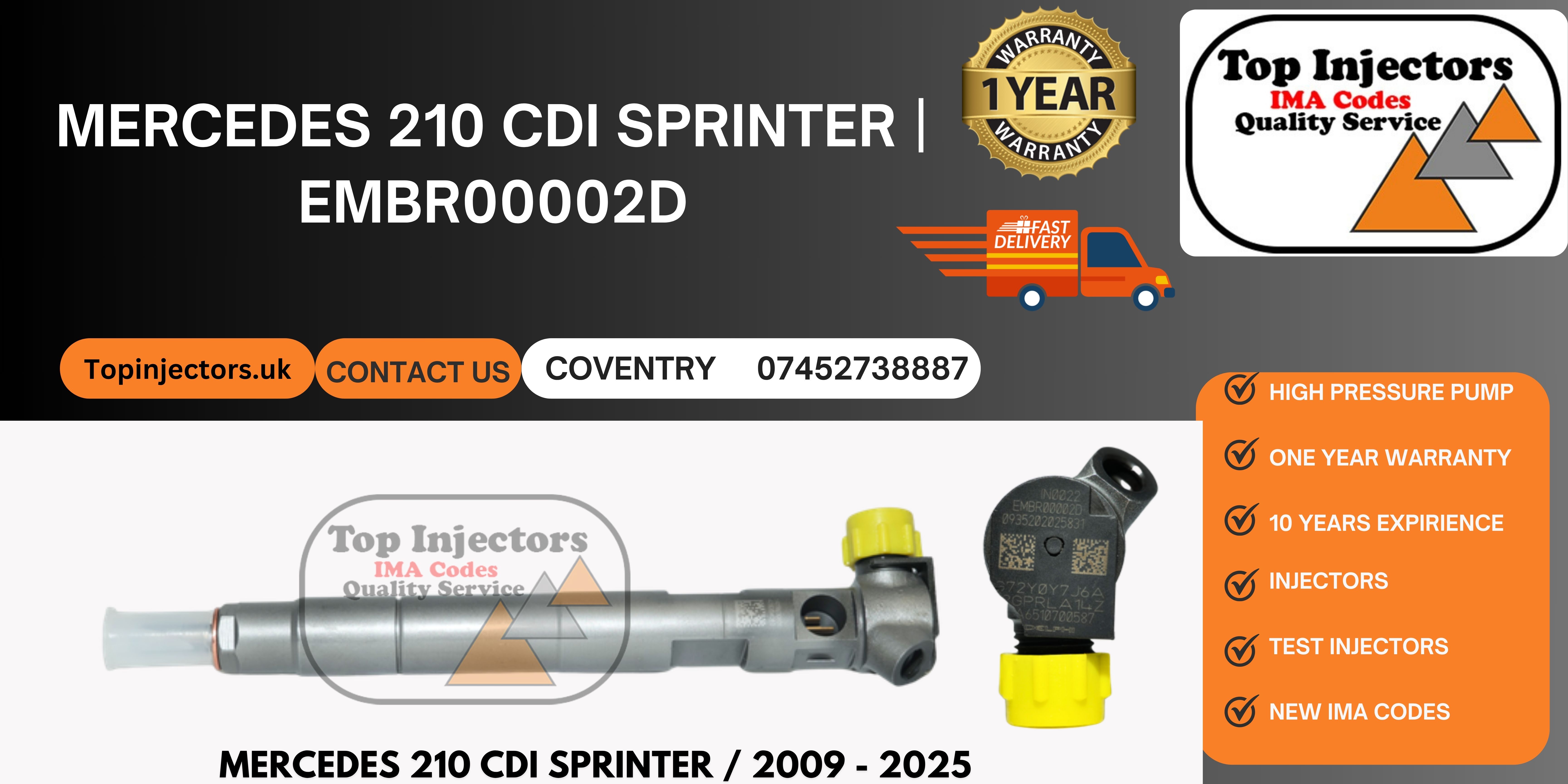 Delphi Injector EMBR00002D Mercedes Sprinter Vito Viano 2.2 CDI Reconditioned