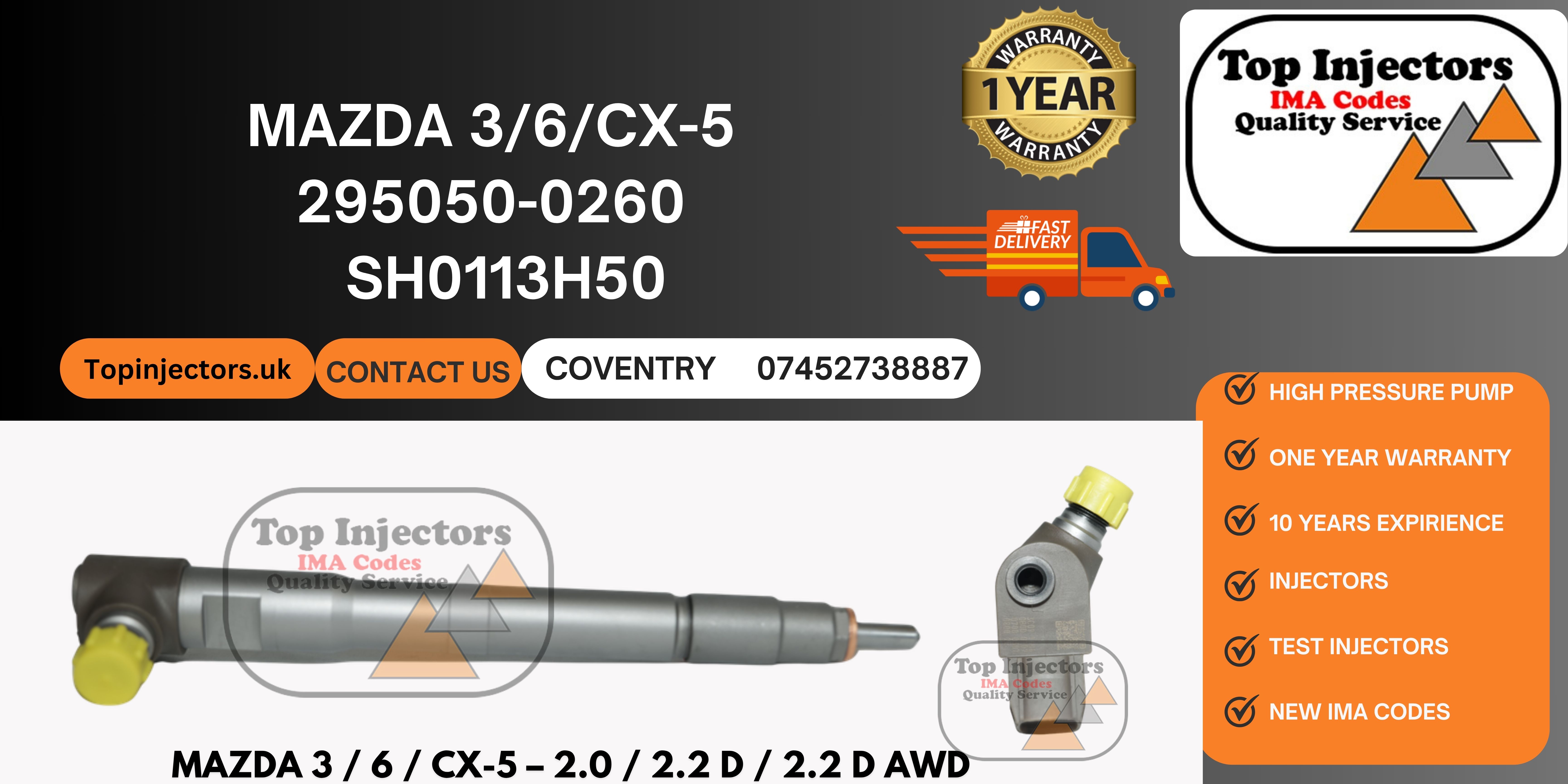 Denso Injector SH01-13H50 Mazda 3 6 CX-5 2.2 SkyActiv-D Reconditioned
