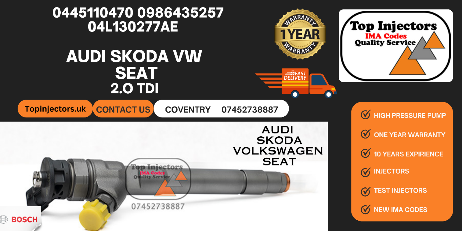 Audi VW Seat Skoda Diesel Injector | 2.0 TDI | 0445110471 04L130277AE