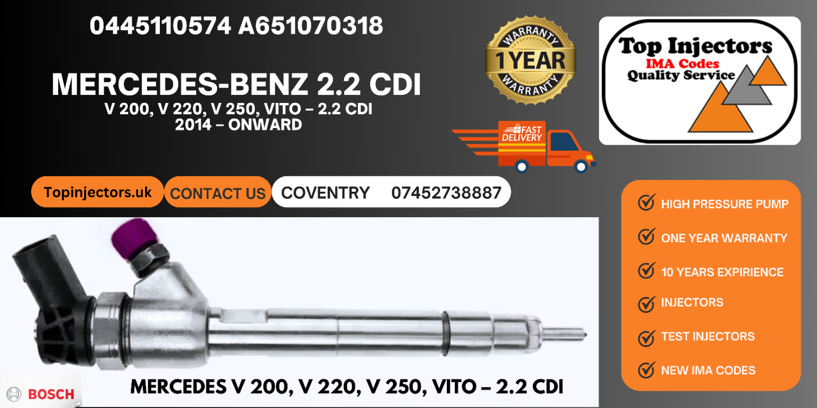 Mercedes V 200, V 220, V 250, Vito – 2.2 CDI | Bosch 0445110574 A651070318