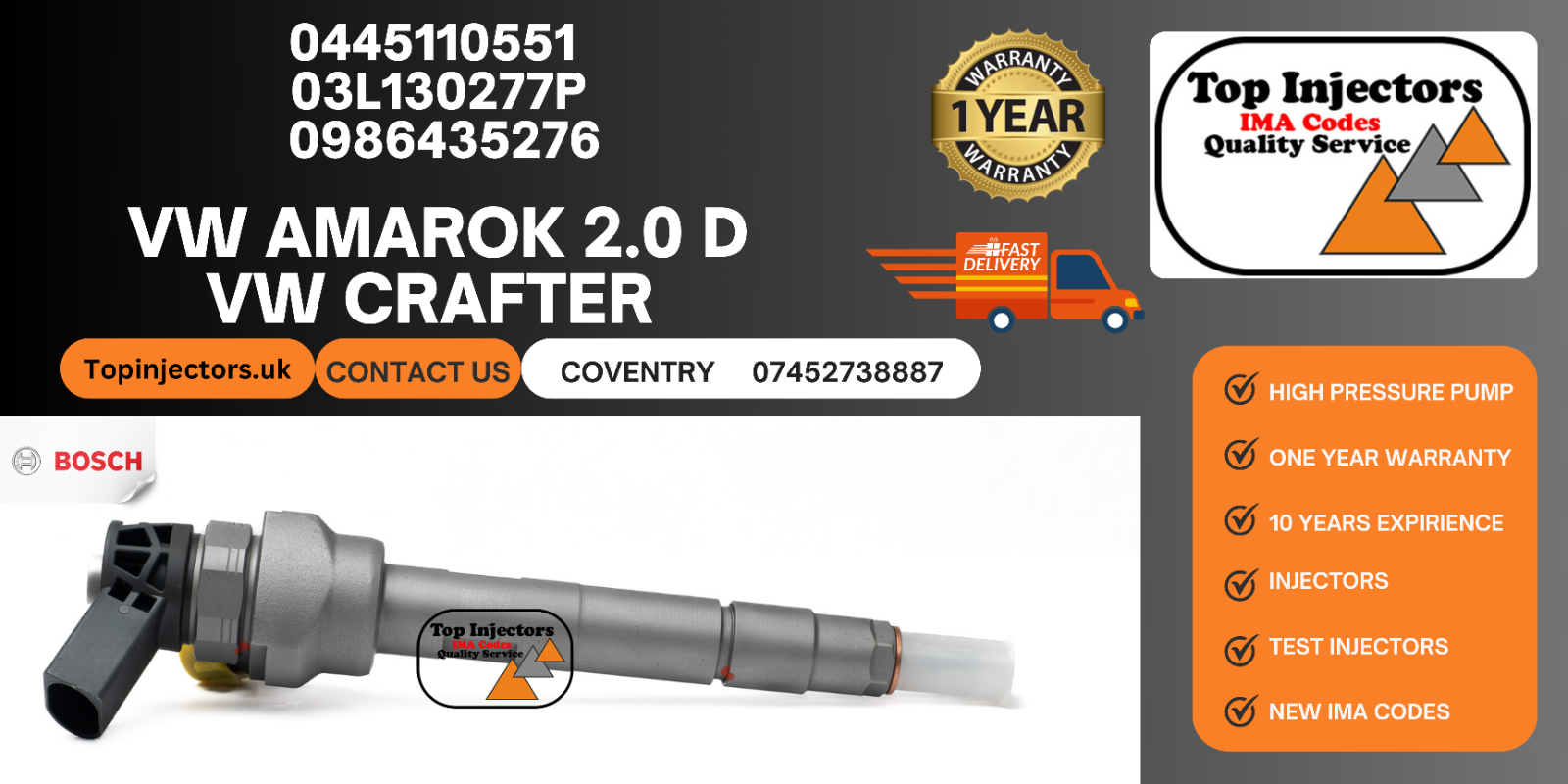 Fuel injector VW CRAFTER 30-35 2.0 AMAROK 2.0TDI 0445110551