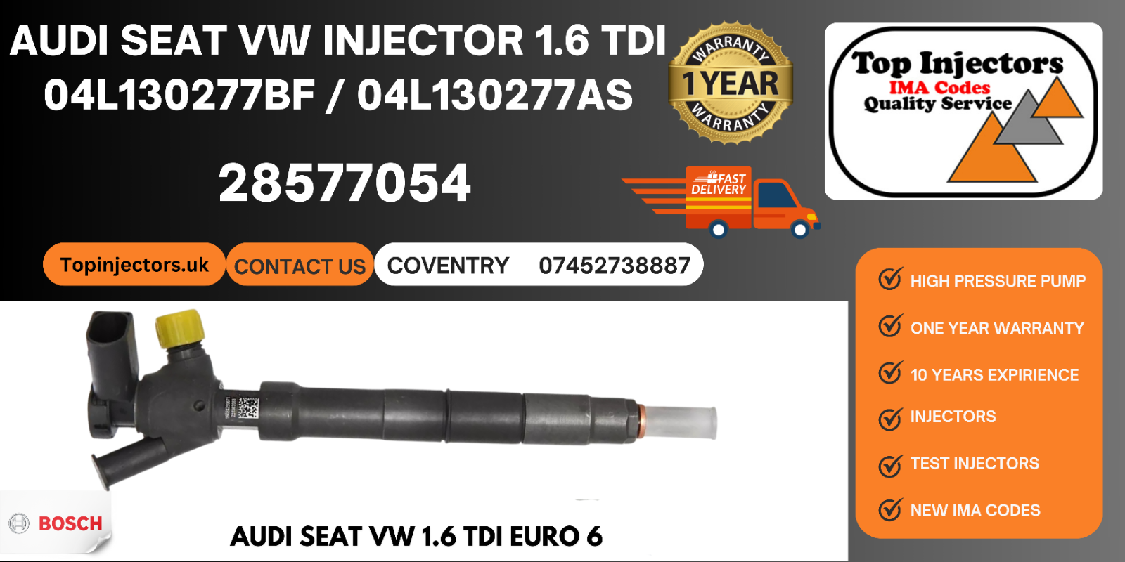 Audi Seat VW Injector | 1.6 TDI | Delphi HRD342 04L130277BF 28577054