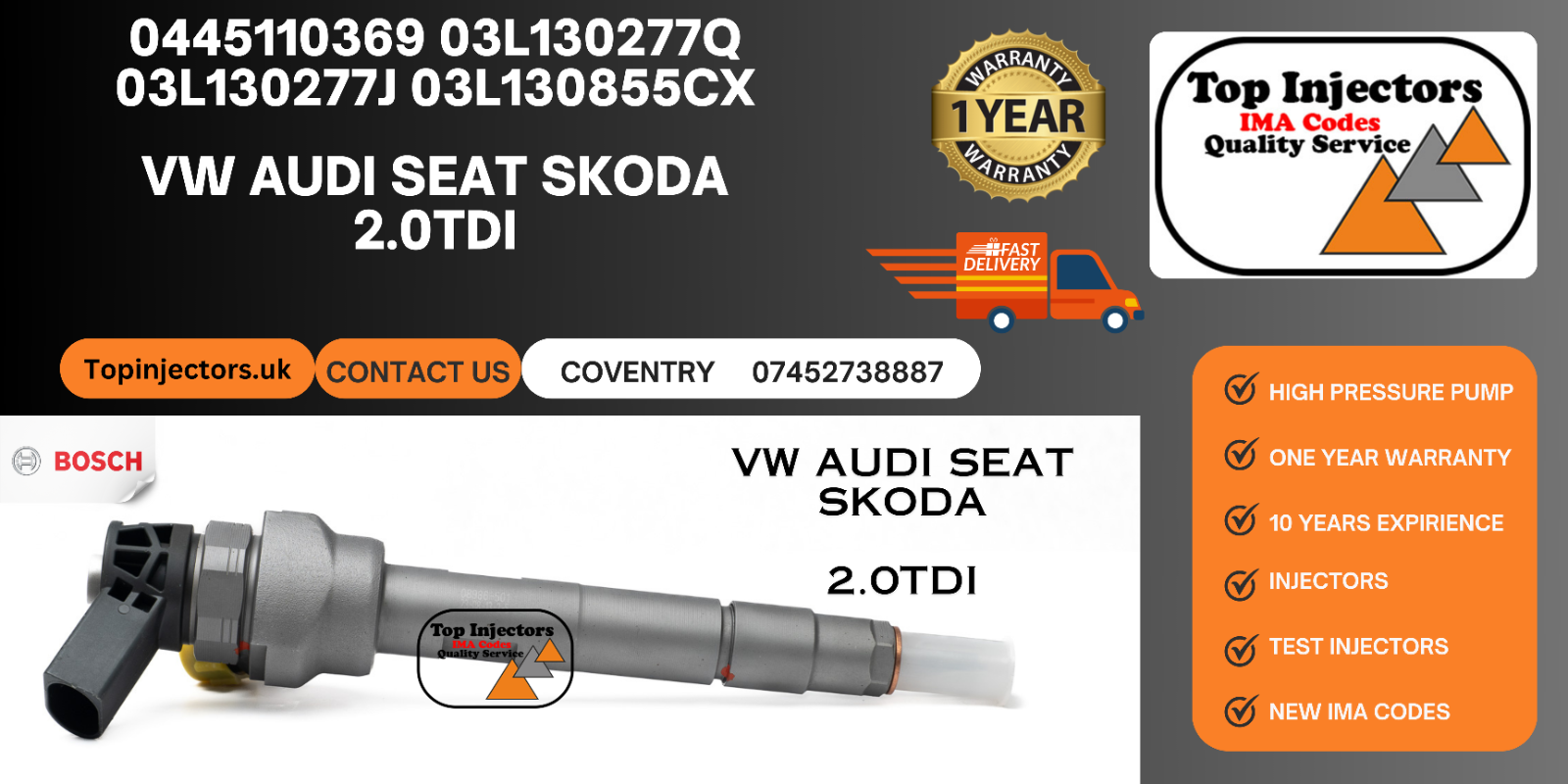 VW AUDI SEAT SKODA 2.0 TDI  0445110369 03L130277Q 03L130277J 03L130855CX