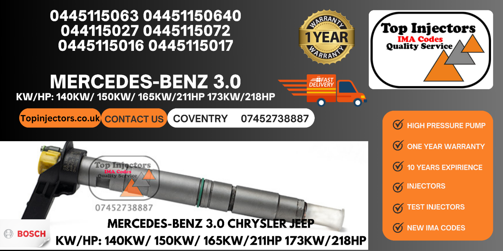 Injector  0445115072 0445115076 0445115027 A6420701887 Mercedes-Benz  3.0